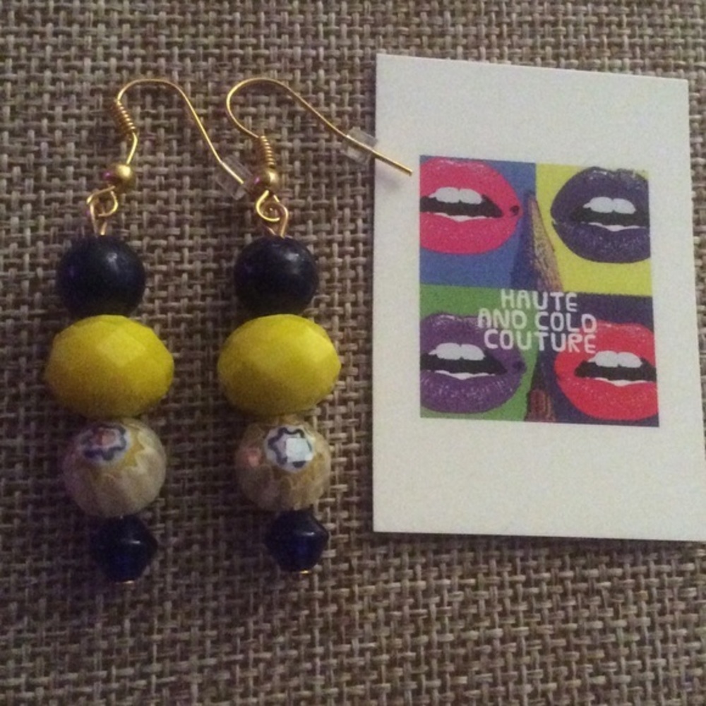 NEW Handmade Blue Resin & Yellow Glass Earrings